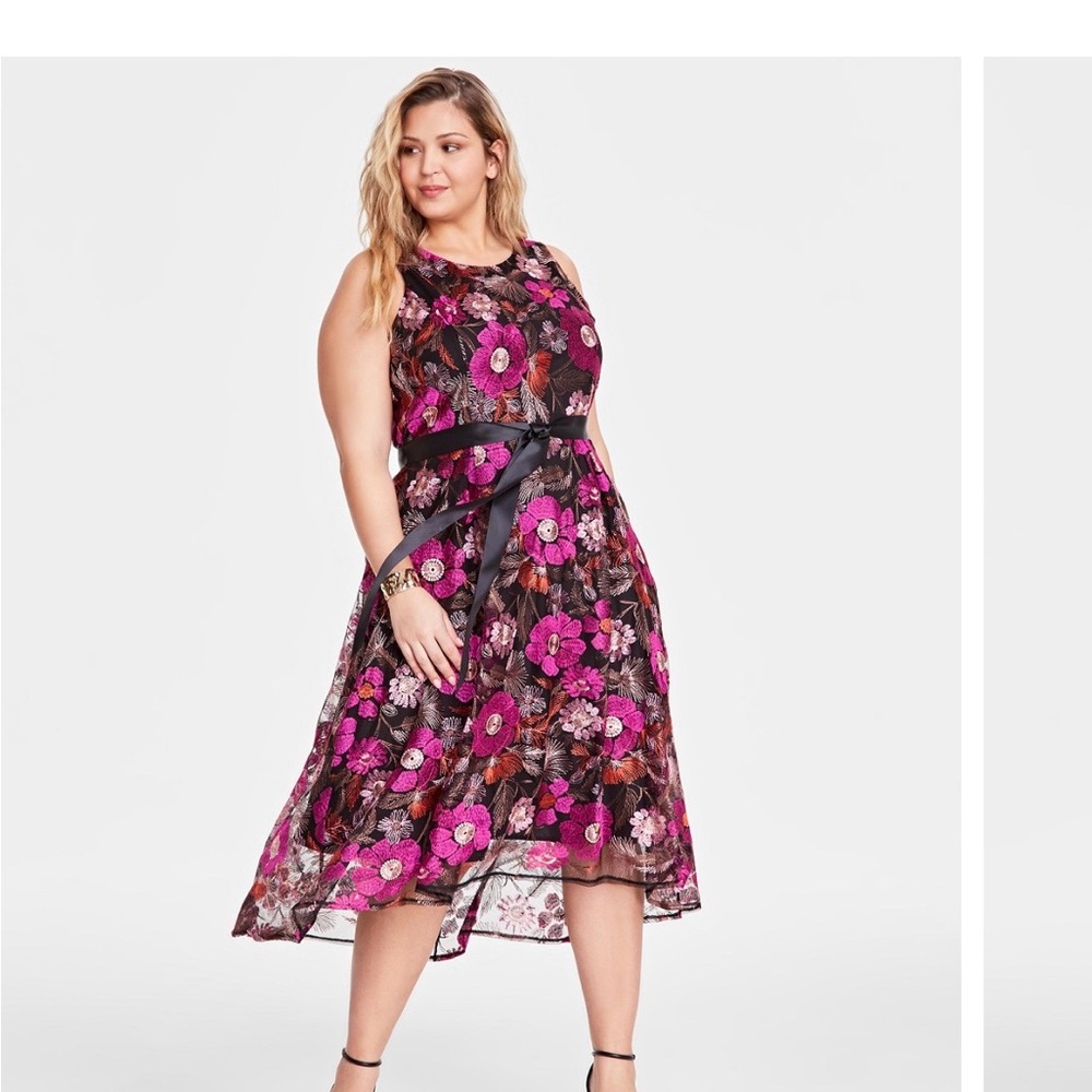 Tahari Floral Sleeveless Dress with POCKETS & Black Belt 20W